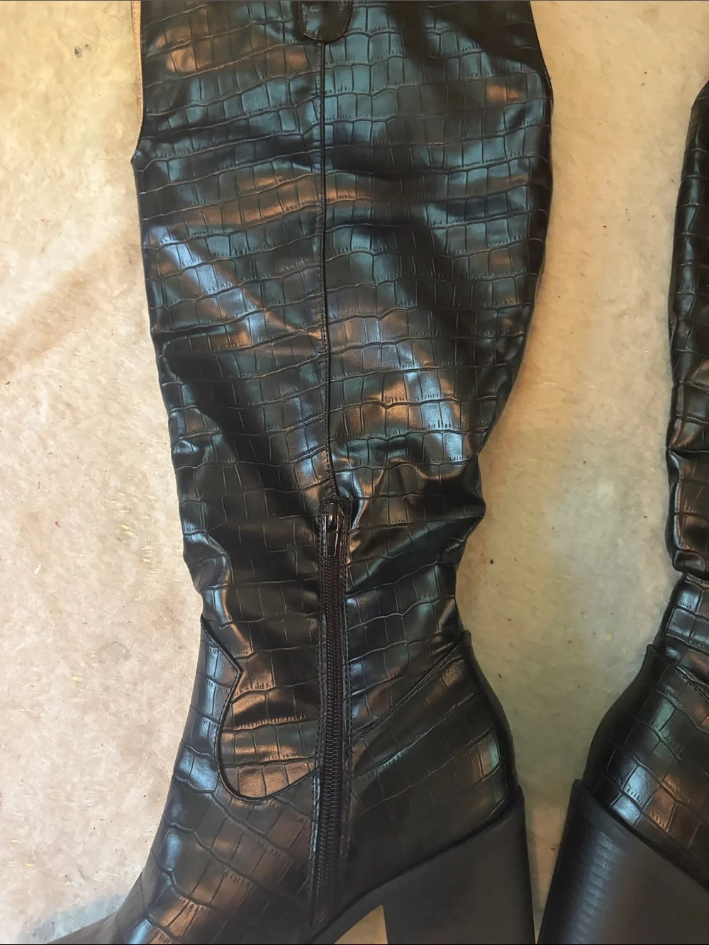 Never Worn XWC Black Croc-Embossed Knee Boots - Women